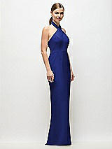 Side View Thumbnail - Cobalt Blue Criss-Cross Halter Open-Back Crepe Column Maxi Dress