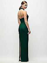 Rear View Thumbnail - Hunter Green Criss-Cross Halter Open-Back Crepe Column Maxi Dress