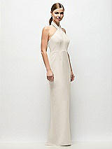 Side View Thumbnail - Ivory Criss-Cross Halter Open-Back Crepe Column Maxi Dress