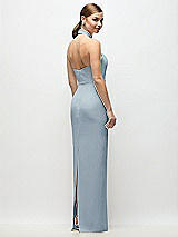 Rear View Thumbnail - Mist Criss-Cross Halter Open-Back Crepe Column Maxi Dress