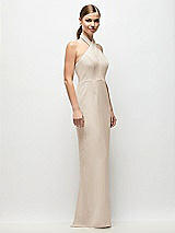 Side View Thumbnail - Oat Criss-Cross Halter Open-Back Crepe Column Maxi Dress