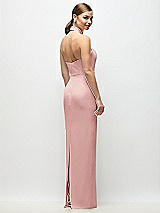 Rear View Thumbnail - Rose Criss-Cross Halter Open-Back Crepe Column Maxi Dress