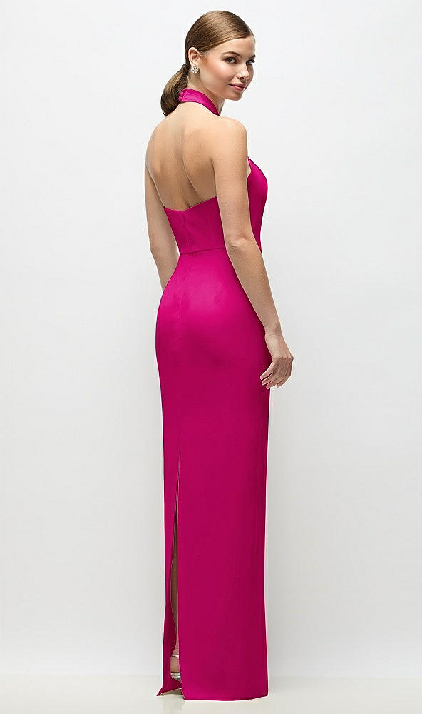 Back View - Think Pink Criss-Cross Halter Open-Back Crepe Column Maxi Dress