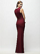 Rear View Thumbnail - Cabernet Asymmetrical Cap Sleeve Matte Jersey Column Maxi Dress with Fanned Ruching