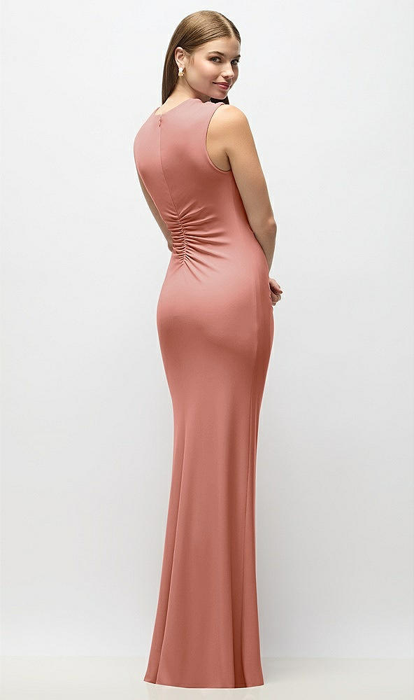Back View - Desert Rose Asymmetrical Cap Sleeve Matte Jersey Column Maxi Dress with Fanned Ruching