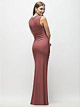 Rear View Thumbnail - English Rose Asymmetrical Cap Sleeve Matte Jersey Column Maxi Dress with Fanned Ruching