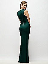 Rear View Thumbnail - Evergreen Asymmetrical Cap Sleeve Matte Jersey Column Maxi Dress with Fanned Ruching