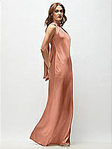Side View Thumbnail - Copper Penny Draped Scarf Halter Open-Back Stretch Satin Bias Maxi Dress with Adjustable Straps
