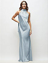 Front View Thumbnail - Mist Draped Scarf Halter Open-Back Stretch Satin Bias Maxi Dress with Adjustable Straps