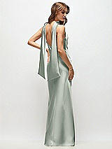 Rear View Thumbnail - Willow Green Draped Scarf Halter Open-Back Stretch Satin Bias Maxi Dress with Adjustable Straps