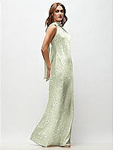 Side View Thumbnail - Vintage Primrose Celadon Draped Scarf Halter Open-Back Floral Stretch Satin Bias Maxi Dress with Adjustable Straps