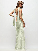 Rear View Thumbnail - Vintage Primrose Celadon Draped Scarf Halter Open-Back Floral Stretch Satin Bias Maxi Dress with Adjustable Straps