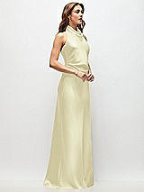 Side View Thumbnail - Butter Yellow High Cowl Neck Open-Back Stretch Satin Bias Maxi Dress