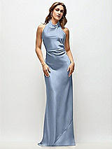 Front View Thumbnail - Cloudy High Cowl Neck Open-Back Stretch Satin Bias Maxi Dress