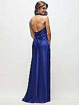 Rear View Thumbnail - Cobalt Blue High Cowl Neck Open-Back Stretch Satin Bias Maxi Dress