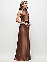 Side View Thumbnail - Cognac High Cowl Neck Open-Back Stretch Satin Bias Maxi Dress