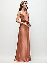 Side View Thumbnail - Copper Penny High Cowl Neck Open-Back Stretch Satin Bias Maxi Dress