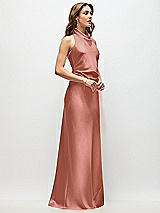 Side View Thumbnail - Desert Rose High Cowl Neck Open-Back Stretch Satin Bias Maxi Dress