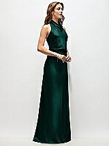 Side View Thumbnail - Evergreen High Cowl Neck Open-Back Stretch Satin Bias Maxi Dress