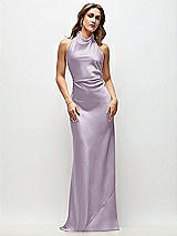 Front View Thumbnail - Lilac Haze High Cowl Neck Open-Back Stretch Satin Bias Maxi Dress