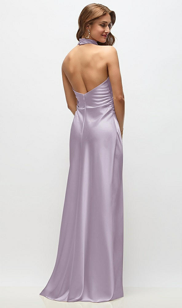 Back View - Lilac Haze High Cowl Neck Open-Back Stretch Satin Bias Maxi Dress