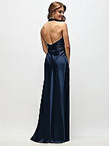 Rear View Thumbnail - Midnight Navy High Cowl Neck Open-Back Stretch Satin Bias Maxi Dress