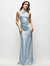 Front View Thumbnail - Mist High Cowl Neck Open-Back Stretch Satin Bias Maxi Dress