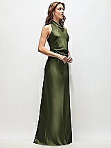 Side View Thumbnail - Olive Green High Cowl Neck Open-Back Stretch Satin Bias Maxi Dress