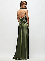 Rear View Thumbnail - Olive Green High Cowl Neck Open-Back Stretch Satin Bias Maxi Dress