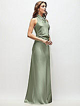 Side View Thumbnail - Sage High Cowl Neck Open-Back Stretch Satin Bias Maxi Dress
