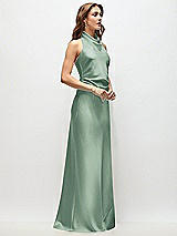 Side View Thumbnail - Seagrass High Cowl Neck Open-Back Stretch Satin Bias Maxi Dress