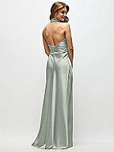 Rear View Thumbnail - Willow Green High Cowl Neck Open-Back Stretch Satin Bias Maxi Dress
