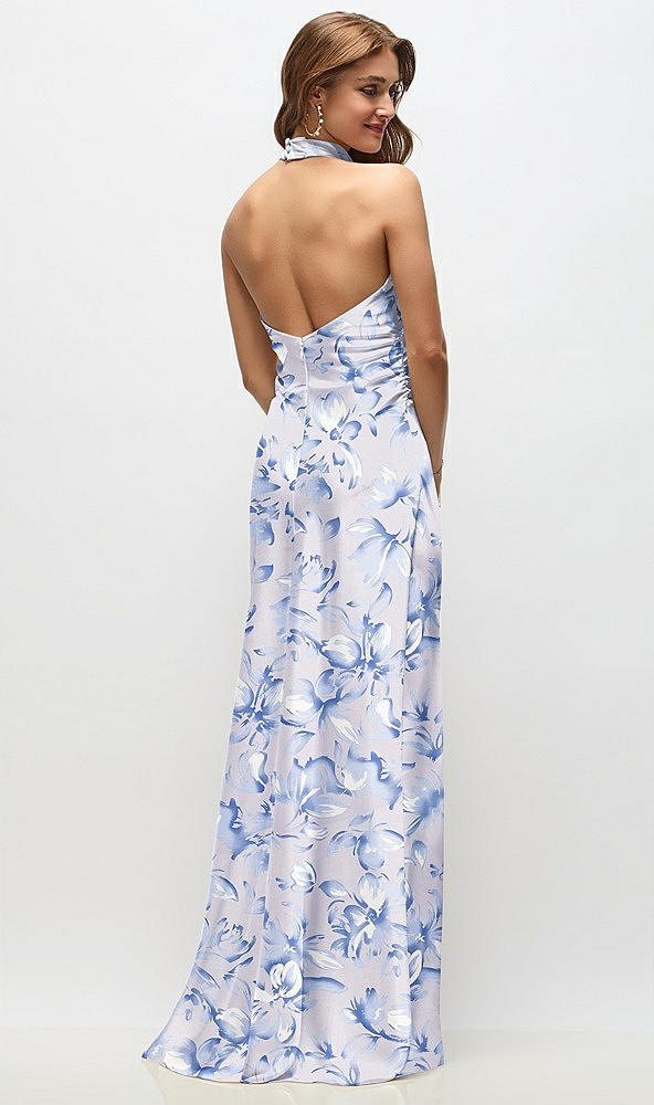 Back View - Magnolia Sky High Cowl Neck Open-Back Floral Stretch Satin Bias Maxi Dress