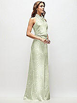 Side View Thumbnail - Vintage Primrose Celadon High Cowl Neck Open-Back Floral Stretch Satin Bias Maxi Dress