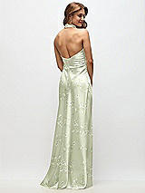 Rear View Thumbnail - Vintage Primrose Celadon High Cowl Neck Open-Back Floral Stretch Satin Bias Maxi Dress