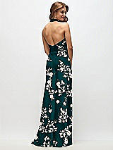 Rear View Thumbnail - Vintage Primrose Evergreen High Cowl Neck Open-Back Floral Stretch Satin Bias Maxi Dress