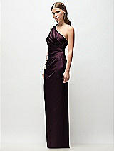 Side View Thumbnail - Deep Plum One-Shoulder Draped Bodice Stretch Satin Column Maxi Dress