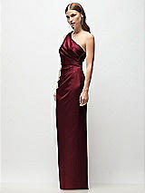 Side View Thumbnail - Cabernet One-Shoulder Draped Bodice Stretch Satin Column Maxi Dress