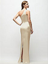 Rear View Thumbnail - Champagne One-Shoulder Draped Bodice Stretch Satin Column Maxi Dress