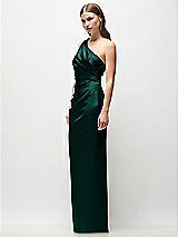 Side View Thumbnail - Evergreen One-Shoulder Draped Bodice Stretch Satin Column Maxi Dress