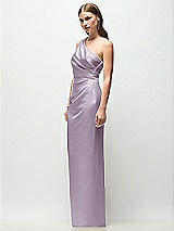 Side View Thumbnail - Lilac Haze One-Shoulder Draped Bodice Stretch Satin Column Maxi Dress