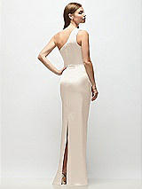 Rear View Thumbnail - Oat One-Shoulder Draped Bodice Stretch Satin Column Maxi Dress