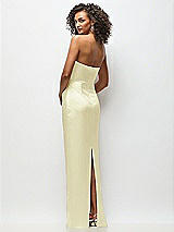 Rear View Thumbnail - Butter Yellow Strapless Draped Bodice Stretch Satin Column Maxi Dress