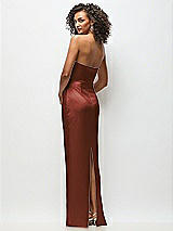 Rear View Thumbnail - Auburn Moon Strapless Draped Bodice Stretch Satin Column Maxi Dress