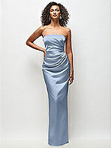 Front View Thumbnail - Cloudy Strapless Draped Bodice Stretch Satin Column Maxi Dress