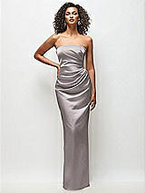 Front View Thumbnail - Cashmere Gray Strapless Draped Bodice Stretch Satin Column Maxi Dress