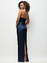Rear View Thumbnail - Midnight Navy Strapless Draped Bodice Stretch Satin Column Maxi Dress