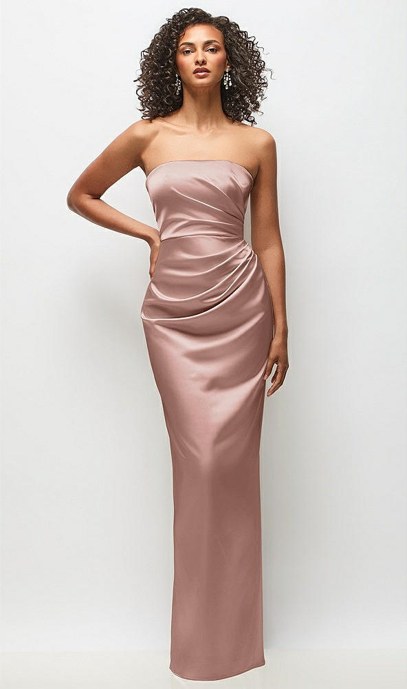 Front View - Neu Nude Strapless Draped Bodice Stretch Satin Column Maxi Dress