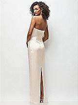 Rear View Thumbnail - Oat Strapless Draped Bodice Stretch Satin Column Maxi Dress