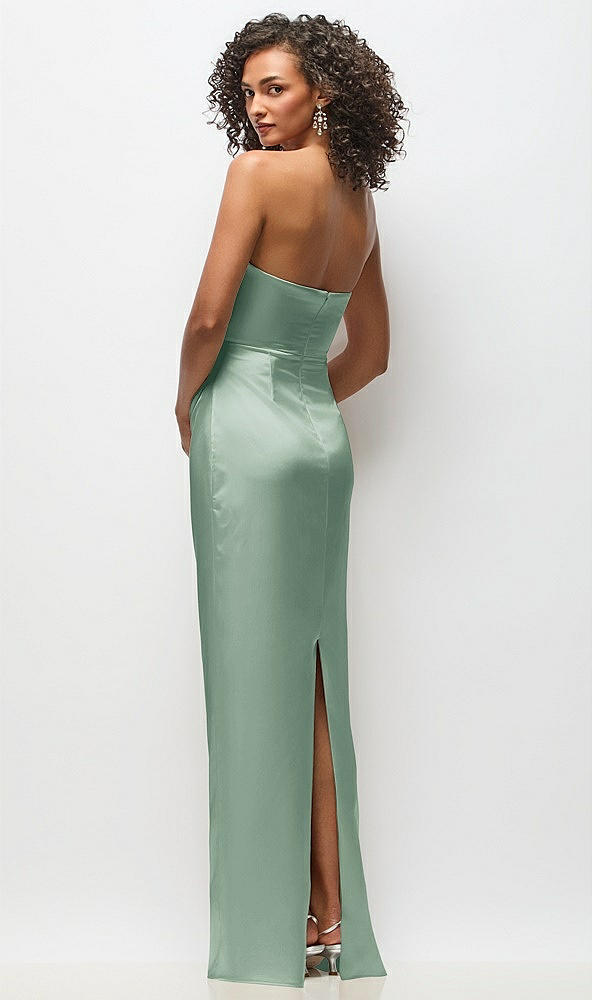 Back View - Seagrass Strapless Draped Bodice Stretch Satin Column Maxi Dress
